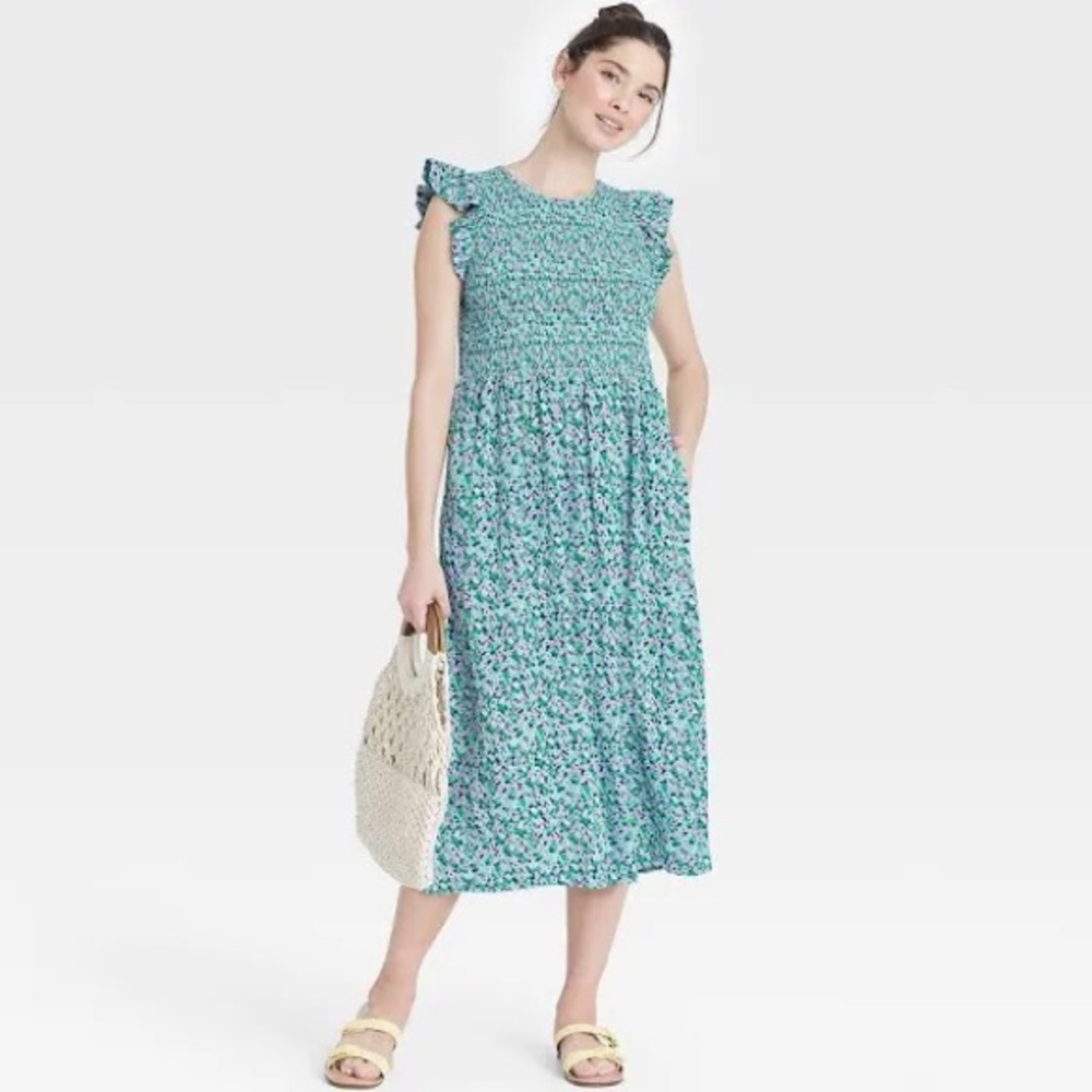 a new day Floral Midi Dress - Blue and White